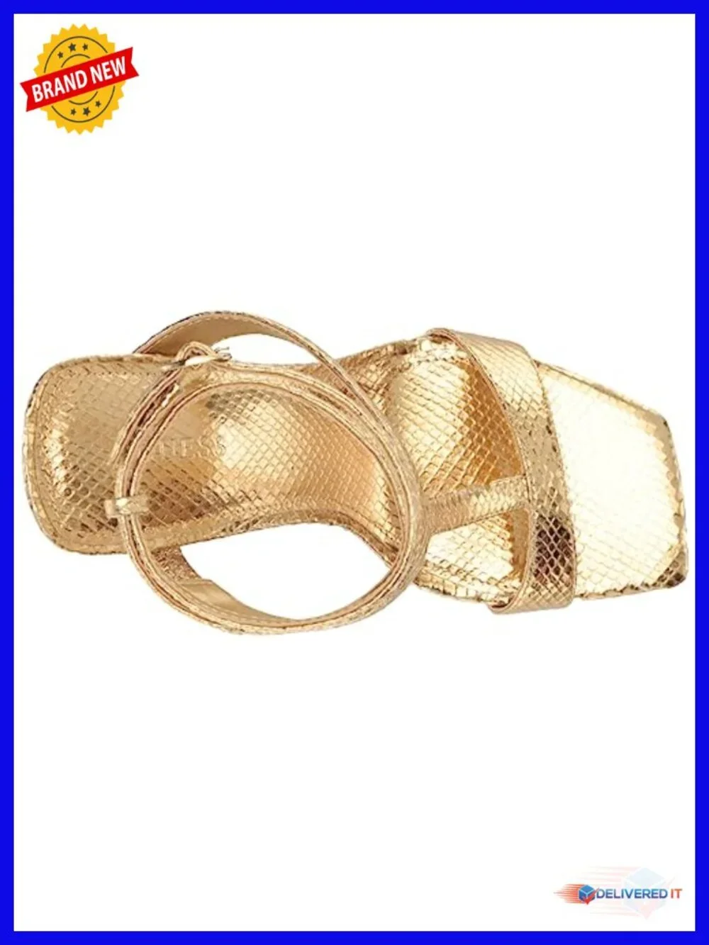 Shimmery Square Toe Wedge Sandal with Ankle Strap